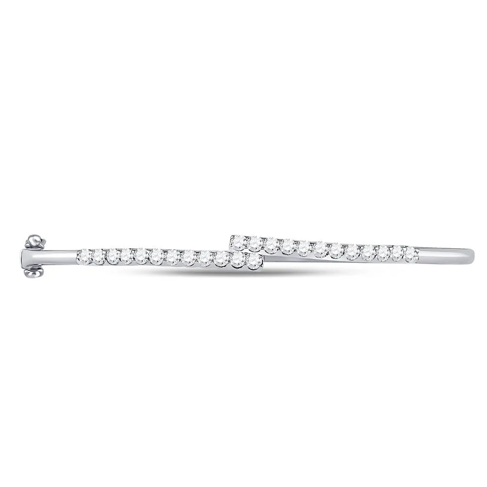 14kt White Gold Sparkling Diamond Bypass Bangle Bracelet - 1 Carat Total Weight