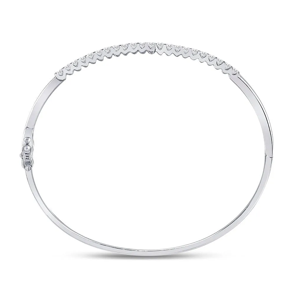 14kt White Gold Sparkling Diamond Bypass Bangle Bracelet - 1 Carat Total Weight