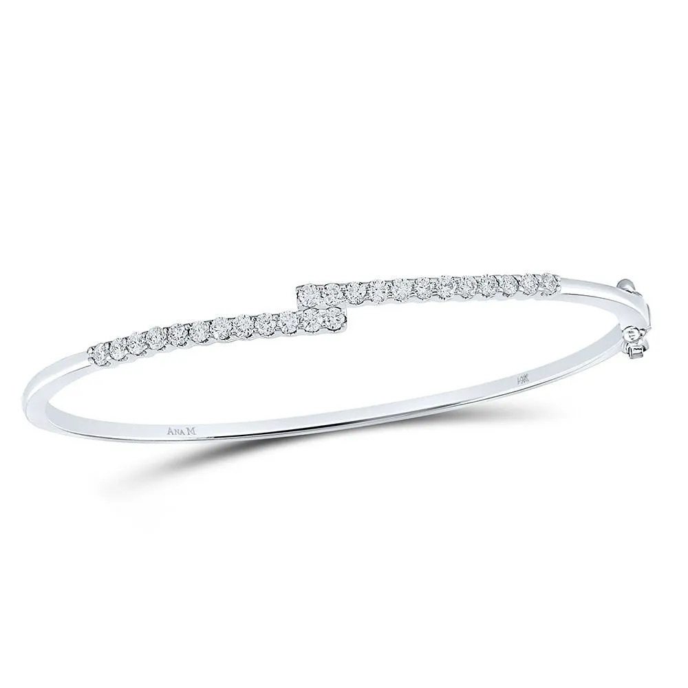 14kt White Gold Sparkling Diamond Bypass Bangle Bracelet - 1 Carat Total Weight