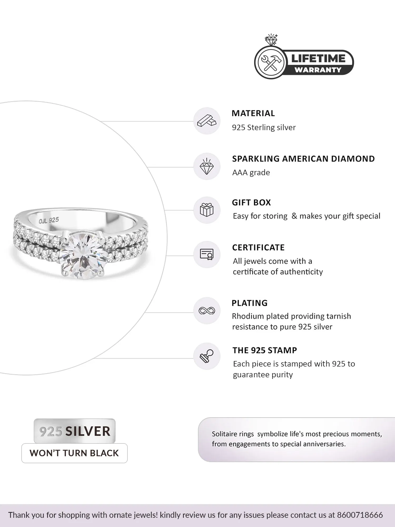 1.5 Carat American Diamond Engagement Solitaire Ring