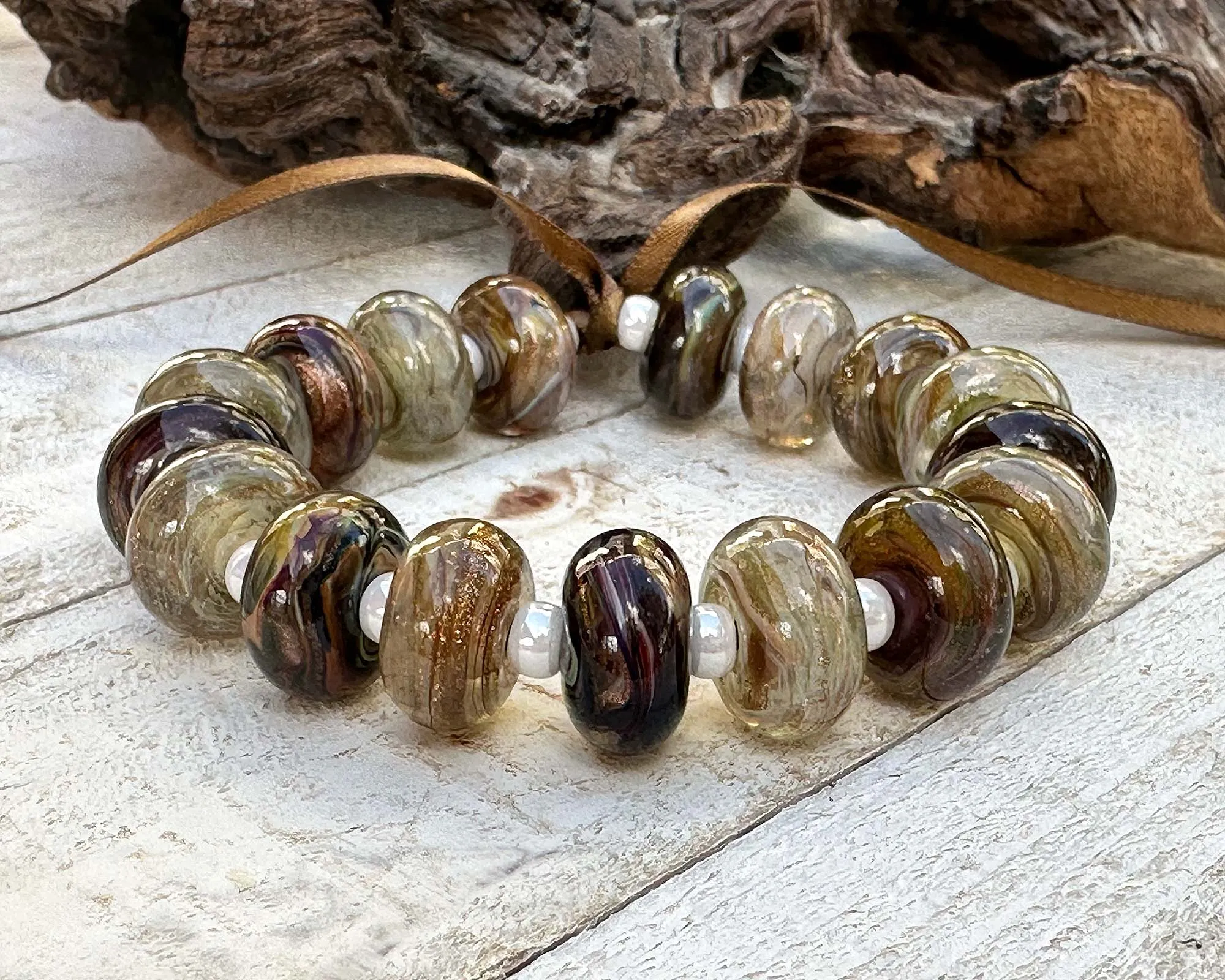 17 Mocha Mist Lampwork Beads Set SRA