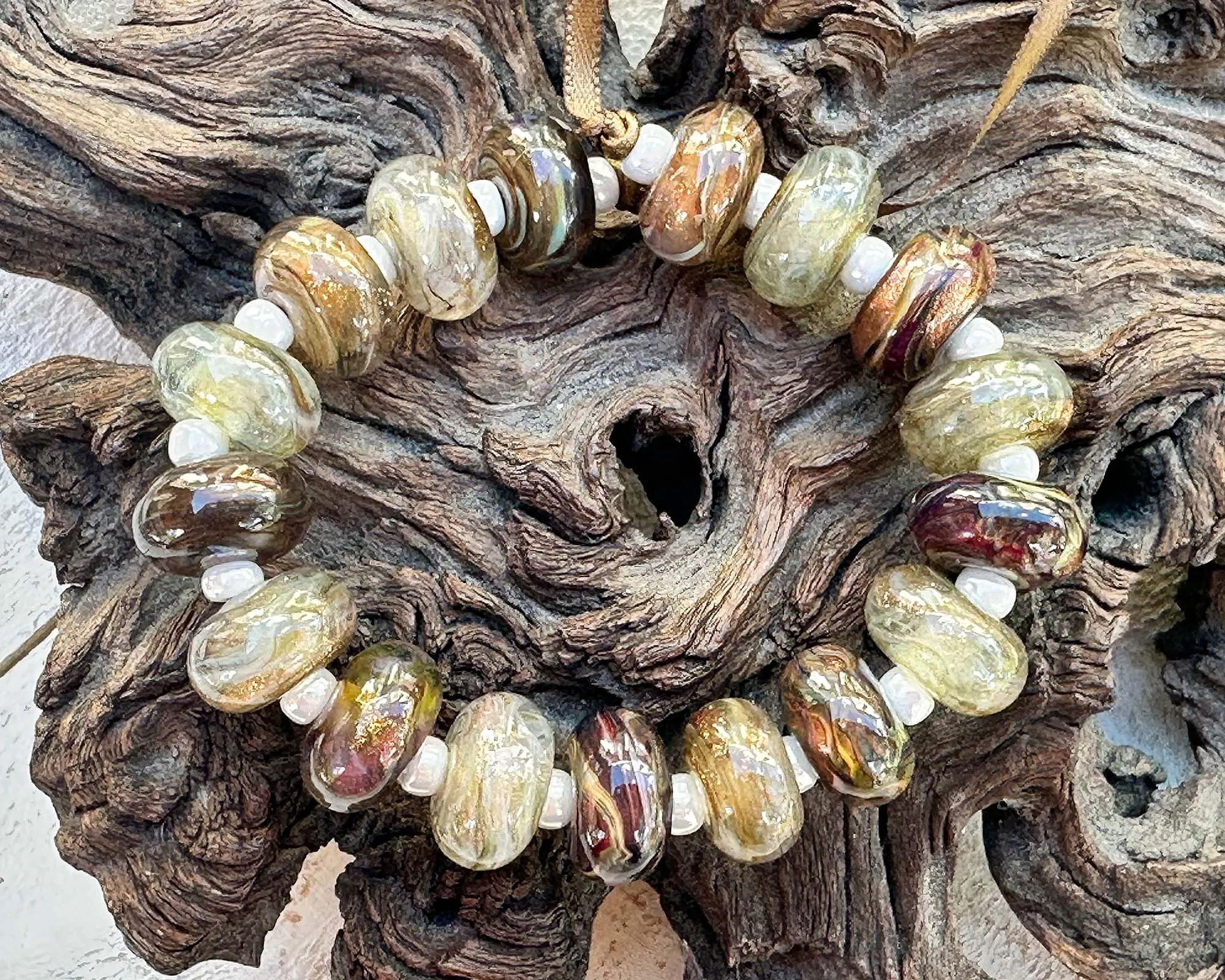17 Mocha Mist Lampwork Beads Set SRA