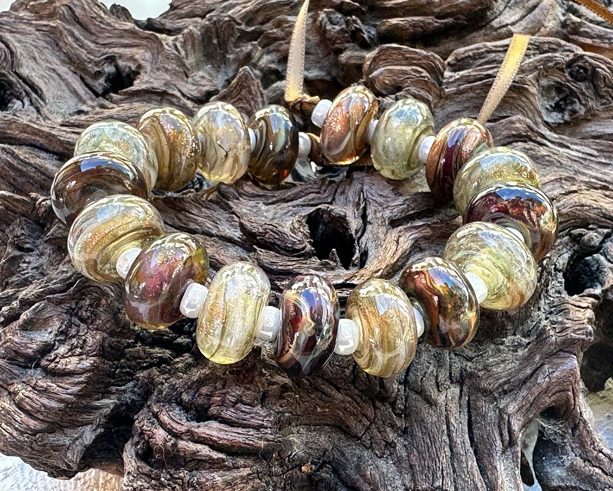 17 Mocha Mist Lampwork Beads Set SRA