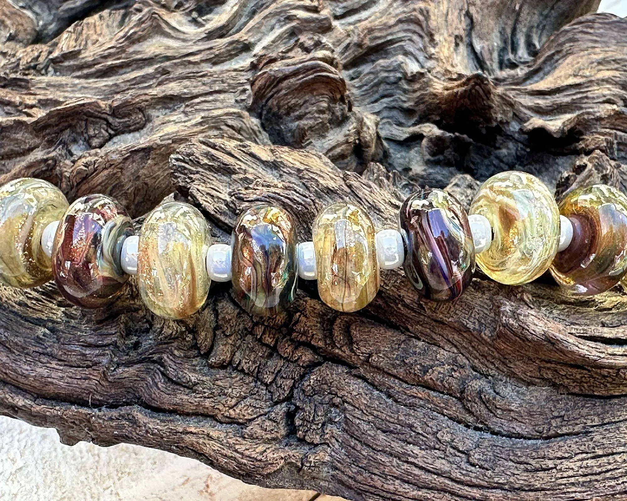 17 Mocha Mist Lampwork Beads Set SRA