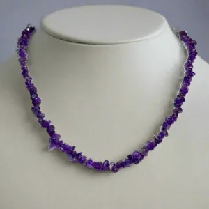 18-Inch Amethyst Chip Necklace with Sterling Clasp
