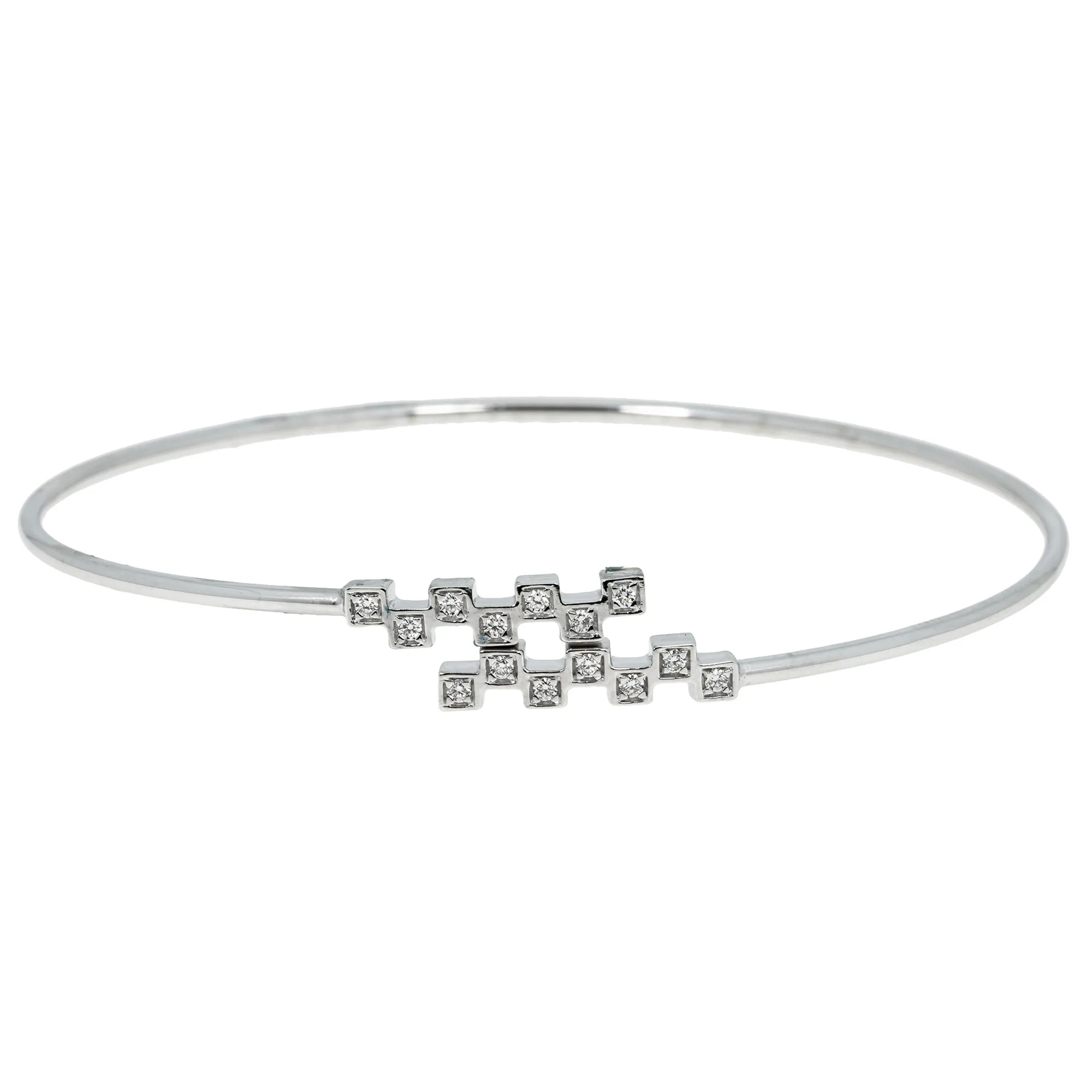 18K White Gold & 0.12 ct Diamond Bangle (3.9 grams)