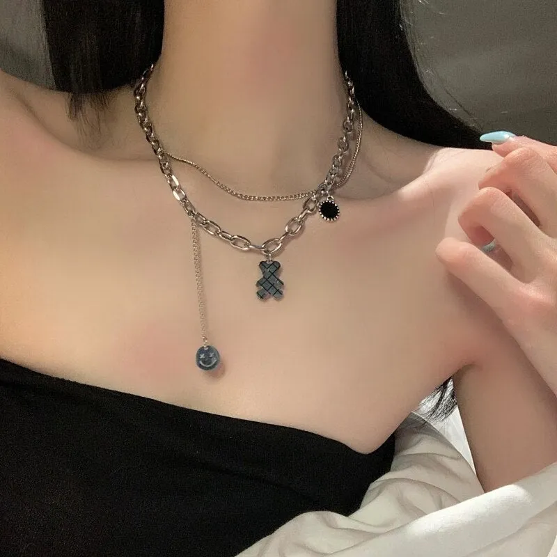 2021 Trend New Design Exquisite Bear Double Necklace For Women Necklace Smiley Necklace Korea Smile Birthday Gift Jewelry
