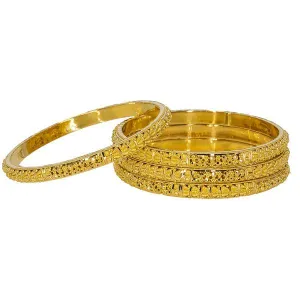 22K Yellow Gold Bangles Set of 4 W/ Thick Hollow Dome & Beaded Filigree, 52.2 gm