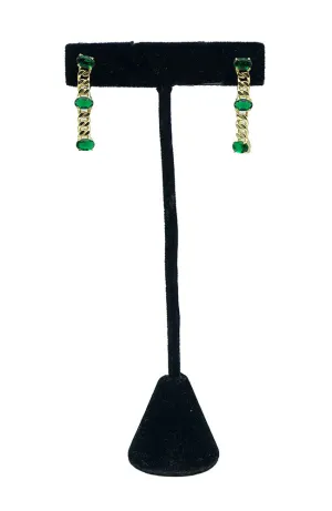 3 Stone Chain Earring Gold Green