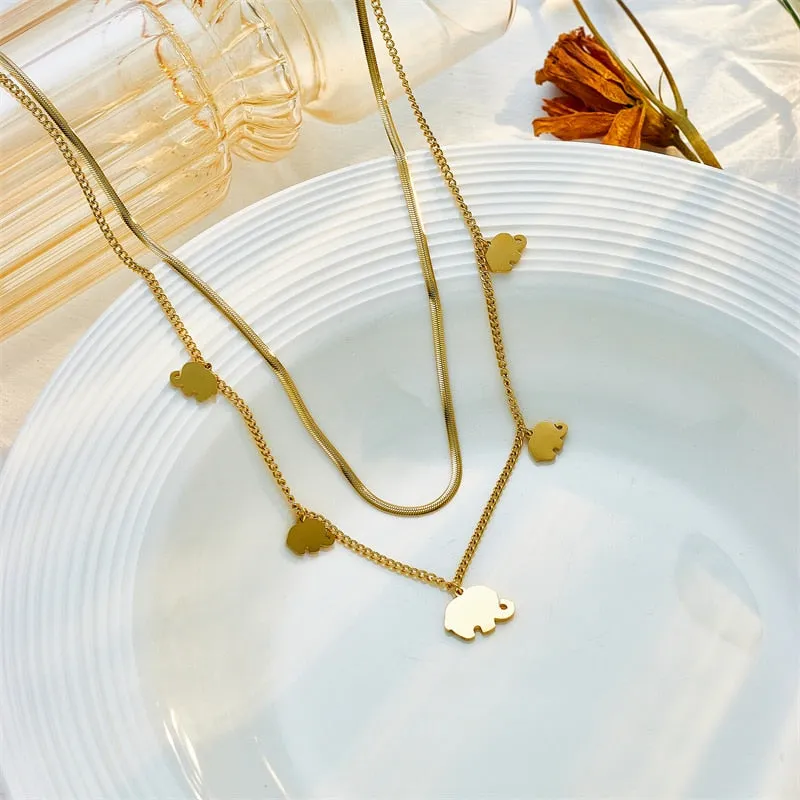 316L Stainless Steel Cute Elephant Pendant Necklace For Women
