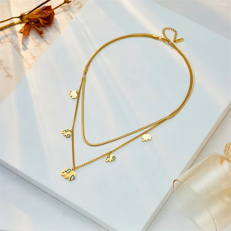 316L Stainless Steel Cute Elephant Pendant Necklace For Women