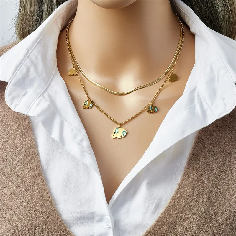 316L Stainless Steel Cute Elephant Pendant Necklace For Women