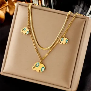 316L Stainless Steel Cute Elephant Pendant Necklace For Women