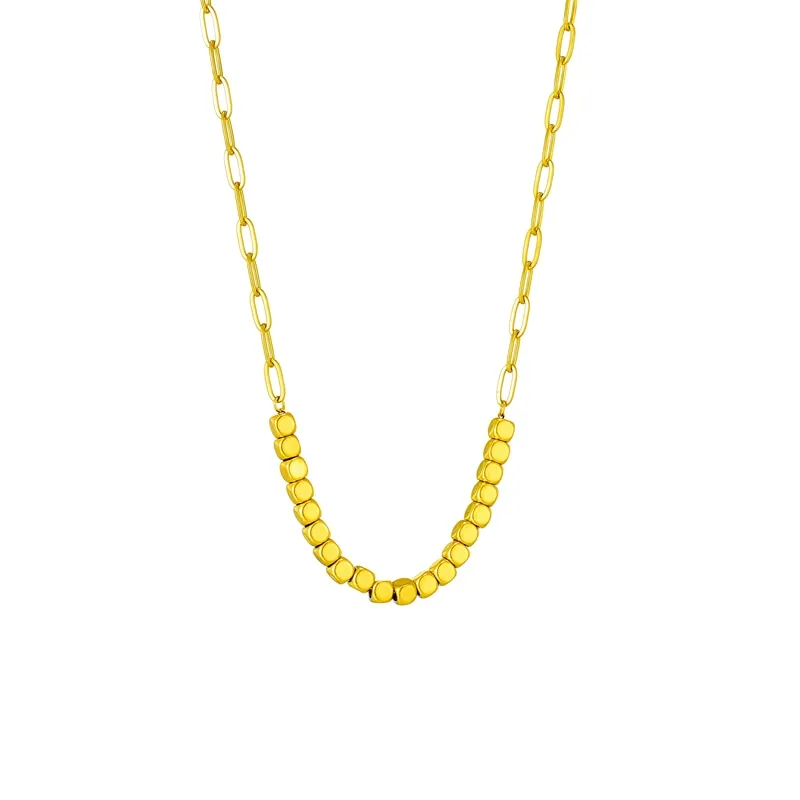 316L Stainless Steel Gold Color Geometric Cube Chains Necklace For Women