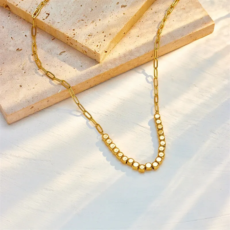 316L Stainless Steel Gold Color Geometric Cube Chains Necklace For Women