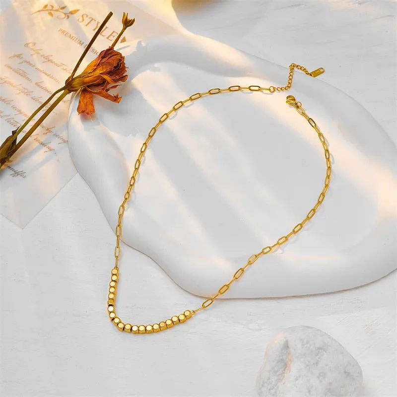 316L Stainless Steel Gold Color Geometric Cube Chains Necklace For Women