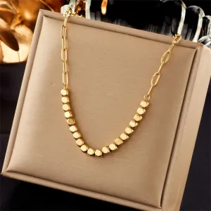 316L Stainless Steel Gold Color Geometric Cube Chains Necklace For Women