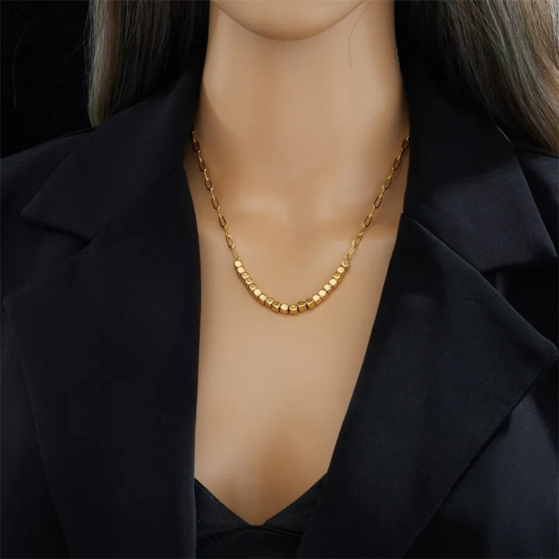 316L Stainless Steel Gold Color Geometric Cube Chains Necklace For Women