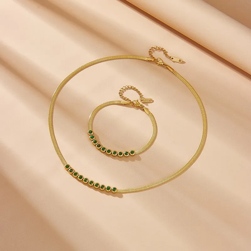 316L Stainless Steel Gold Color Zircon Necklace For Women