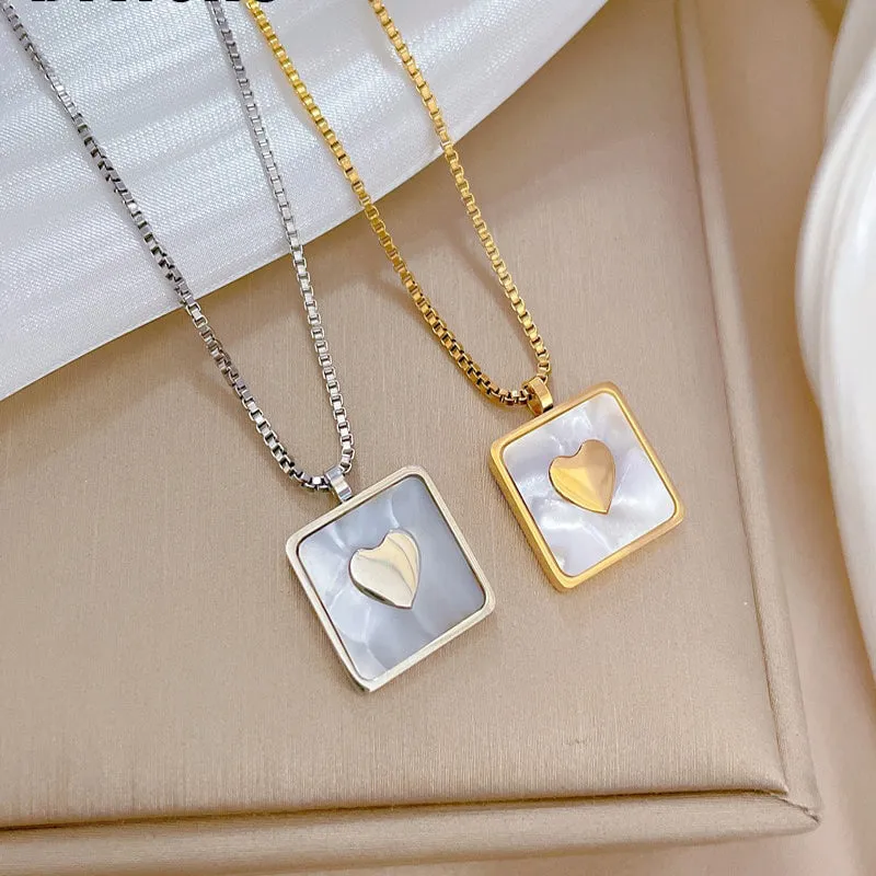 316L Stainless Steel Gold Silver Color Square Heart Pendant Necklace For Women