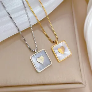 316L Stainless Steel Gold Silver Color Square Heart Pendant Necklace For Women