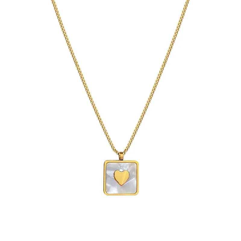 316L Stainless Steel Gold Silver Color Square Heart Pendant Necklace For Women