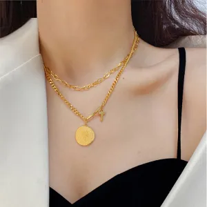 316L Stainless Steel Korea Style Roman Portrait Double-layer Retro Necklace