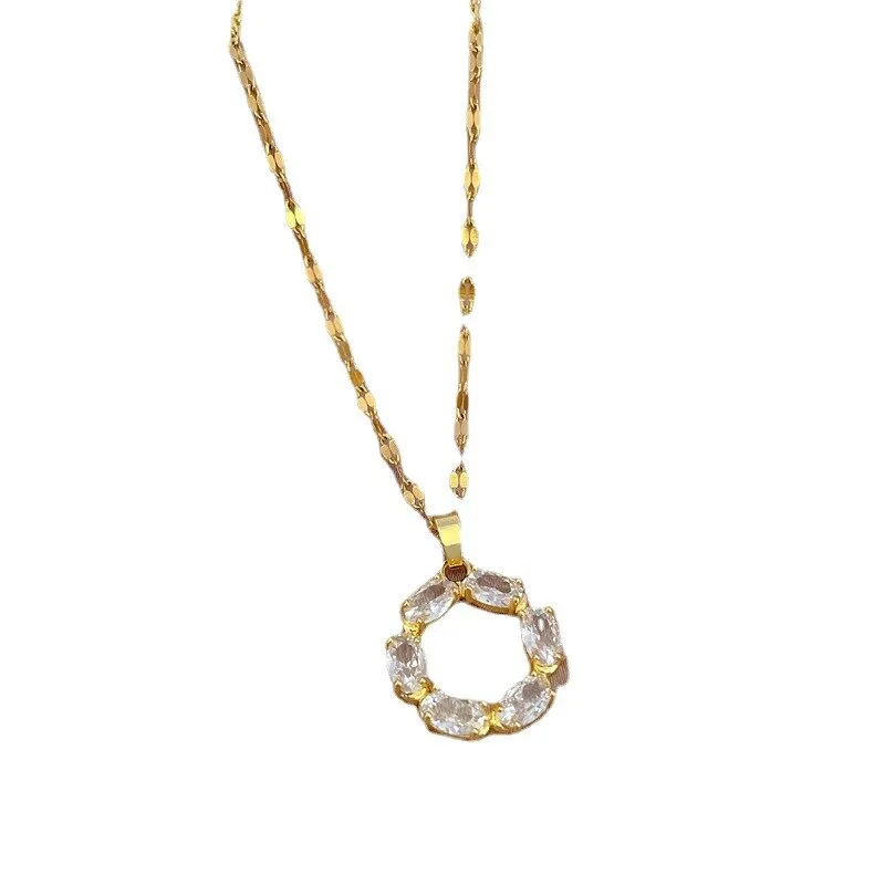 316L Stainless Steel White Zircon Round Pendant Necklace For Women
