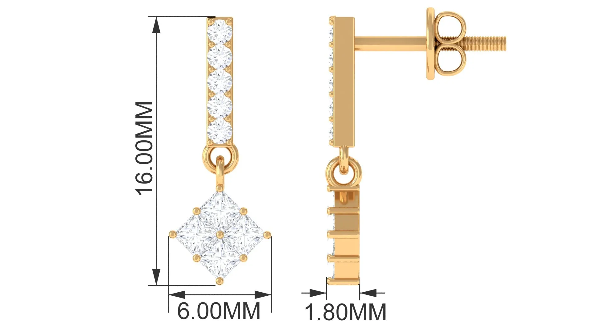 3/4 CT Contemporary Moissanite Dangle Earrings