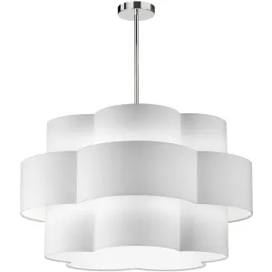 4 Light Incandescent Chandelier, Polished Chrome with White Shade