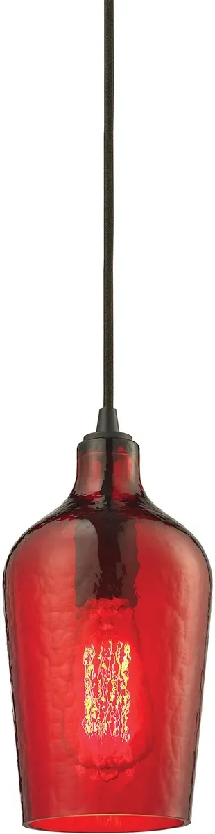 5"W Hammered Glass 1-Light Pendant Oil Rubbed Bronze/Red Glass