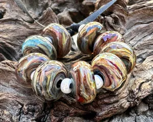 9 Multicolor Brown Swirl Lampwork Beads Set SRA
