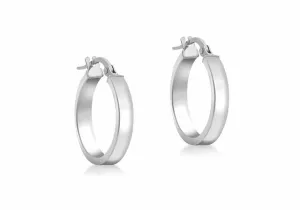 9K White Gold Hollow Rectangular Tube Hoop Earrings 15mm