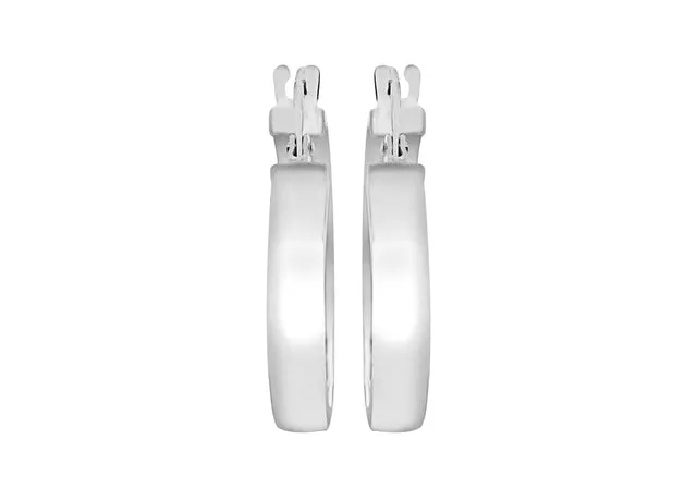 9K White Gold Hollow Rectangular Tube Hoop Earrings 15mm