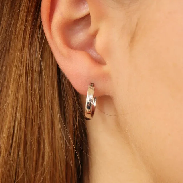 9K White Gold Hollow Rectangular Tube Hoop Earrings 15mm