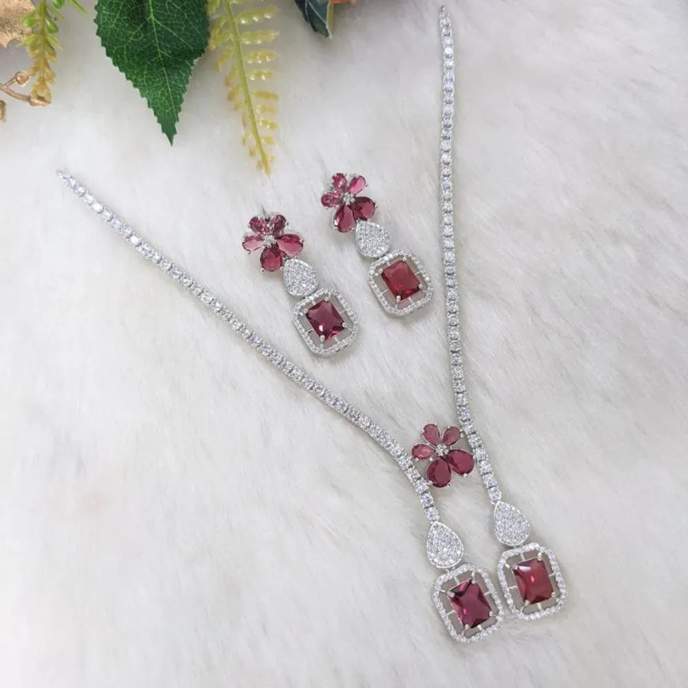 Aamrapali Silver Plated AD Necklace Set