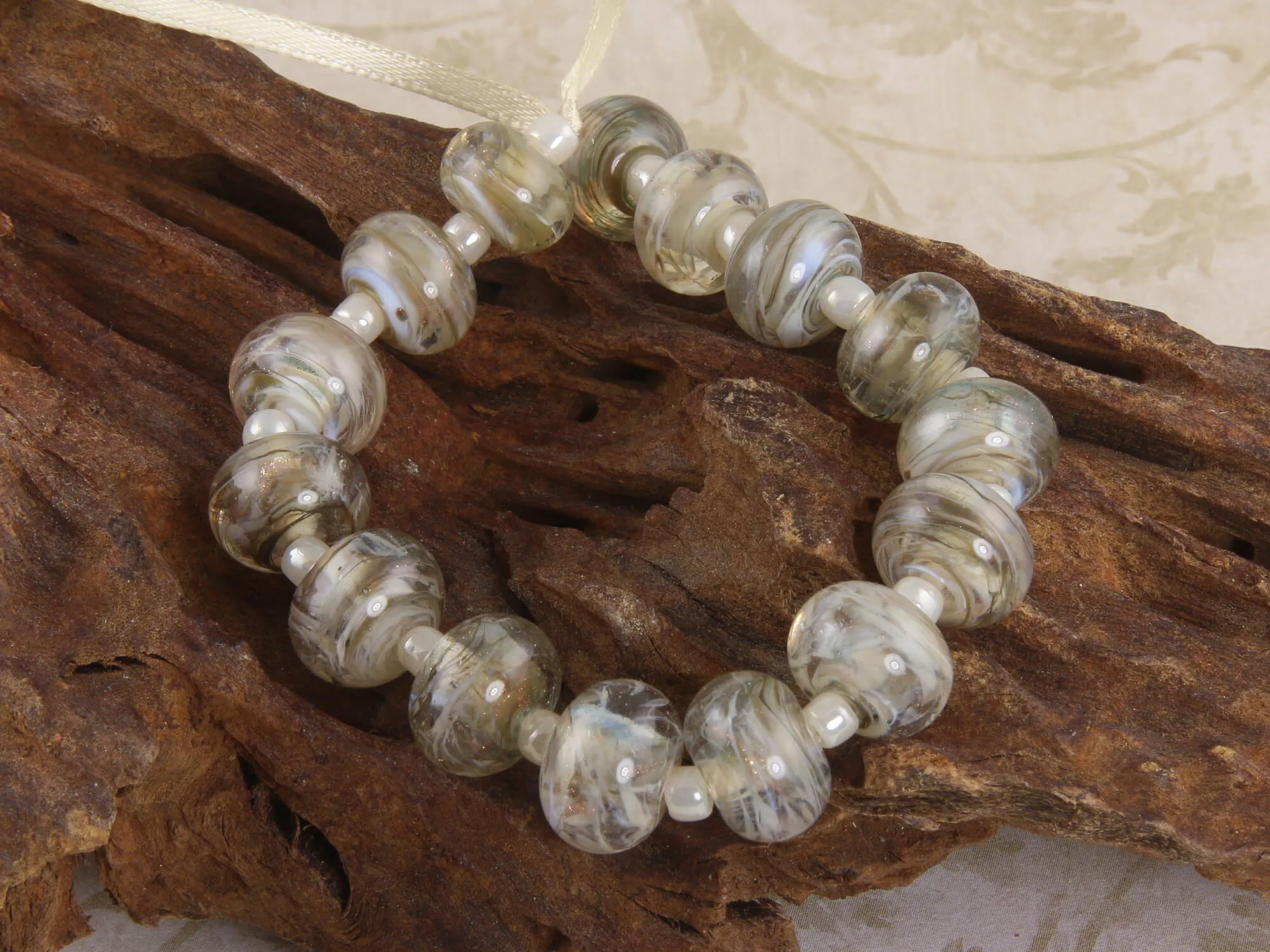 Abalone Gray Gold Lampwork Beads Set SRA