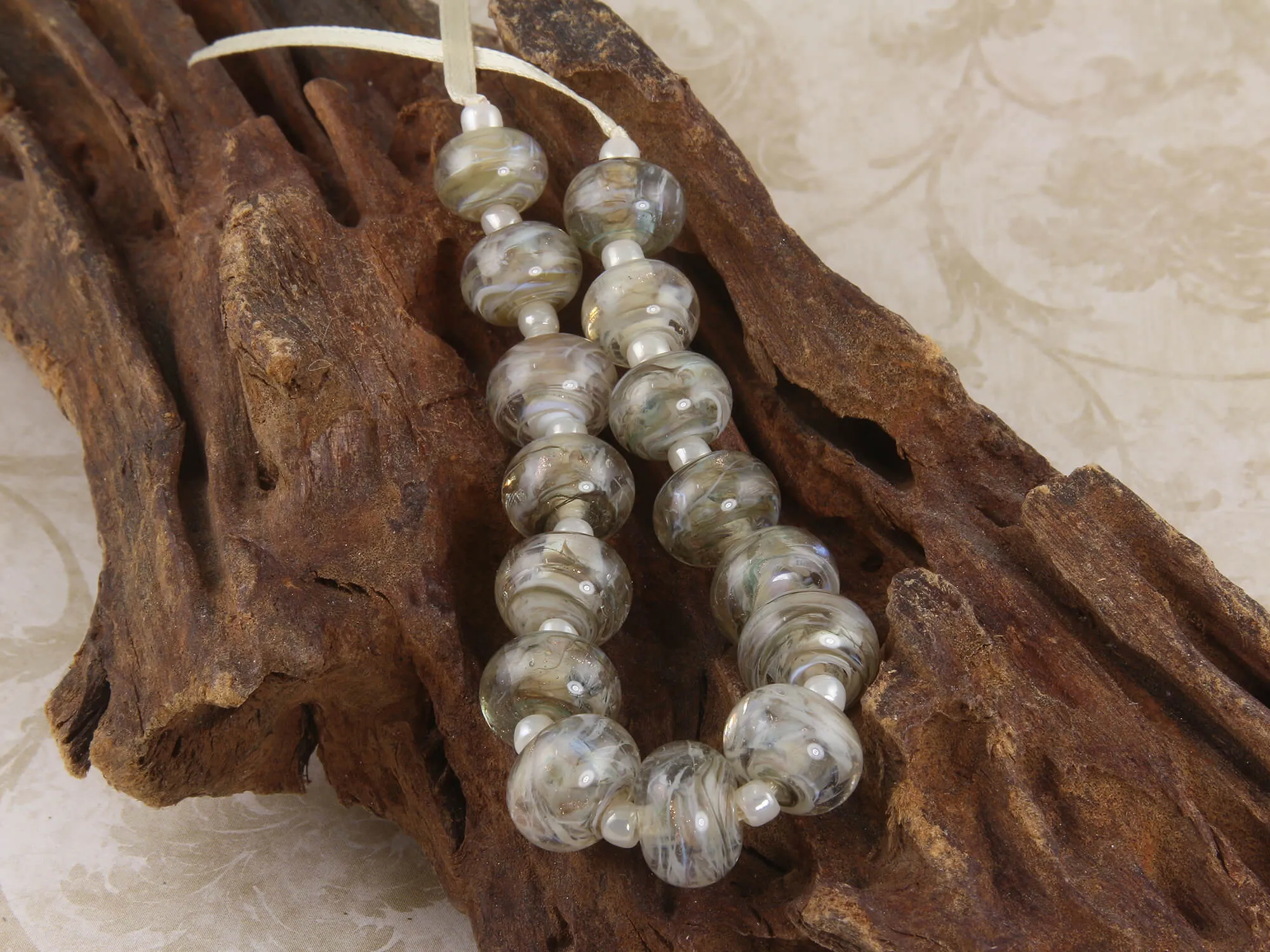 Abalone Gray Gold Lampwork Beads Set SRA