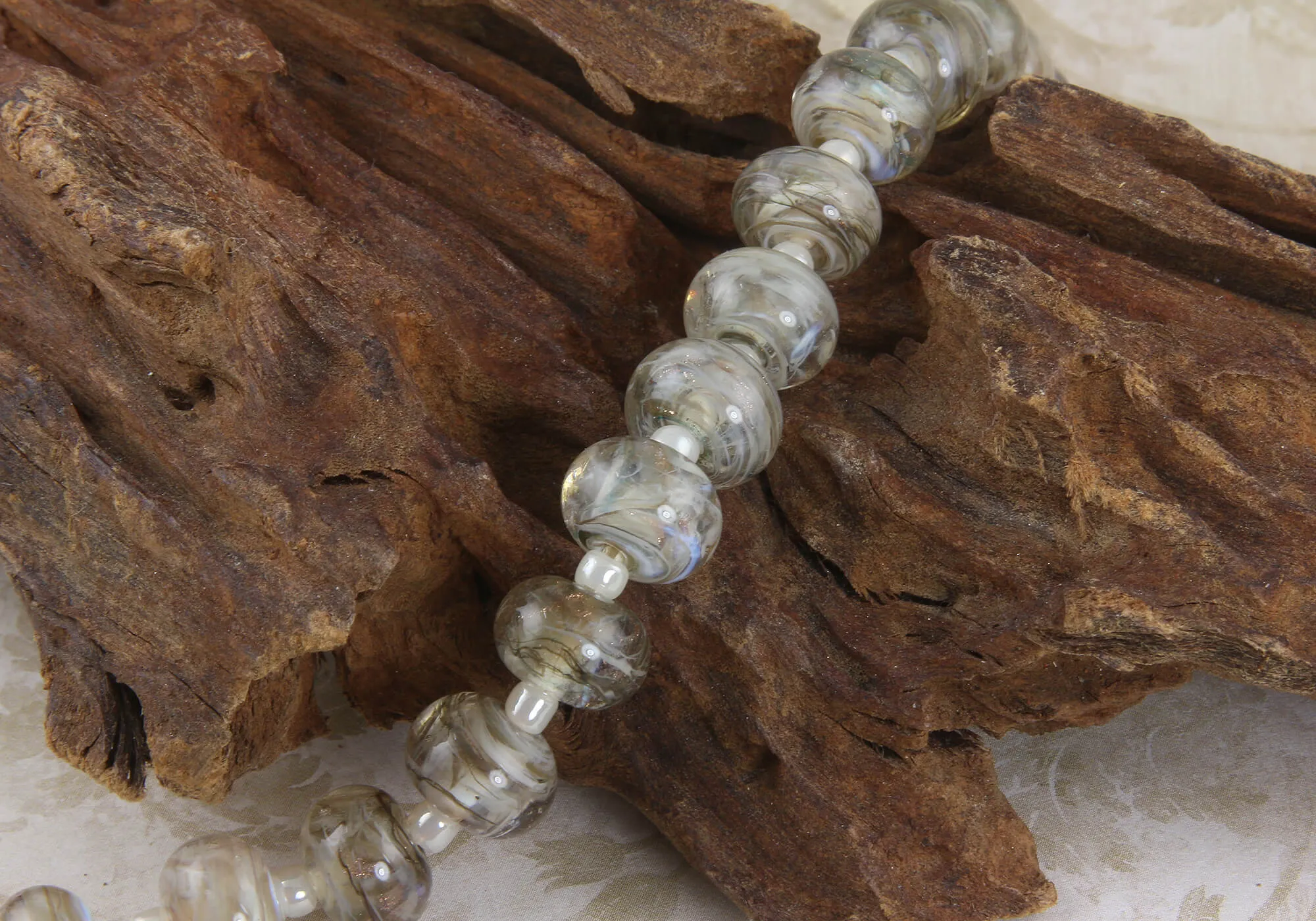 Abalone Gray Gold Lampwork Beads Set SRA