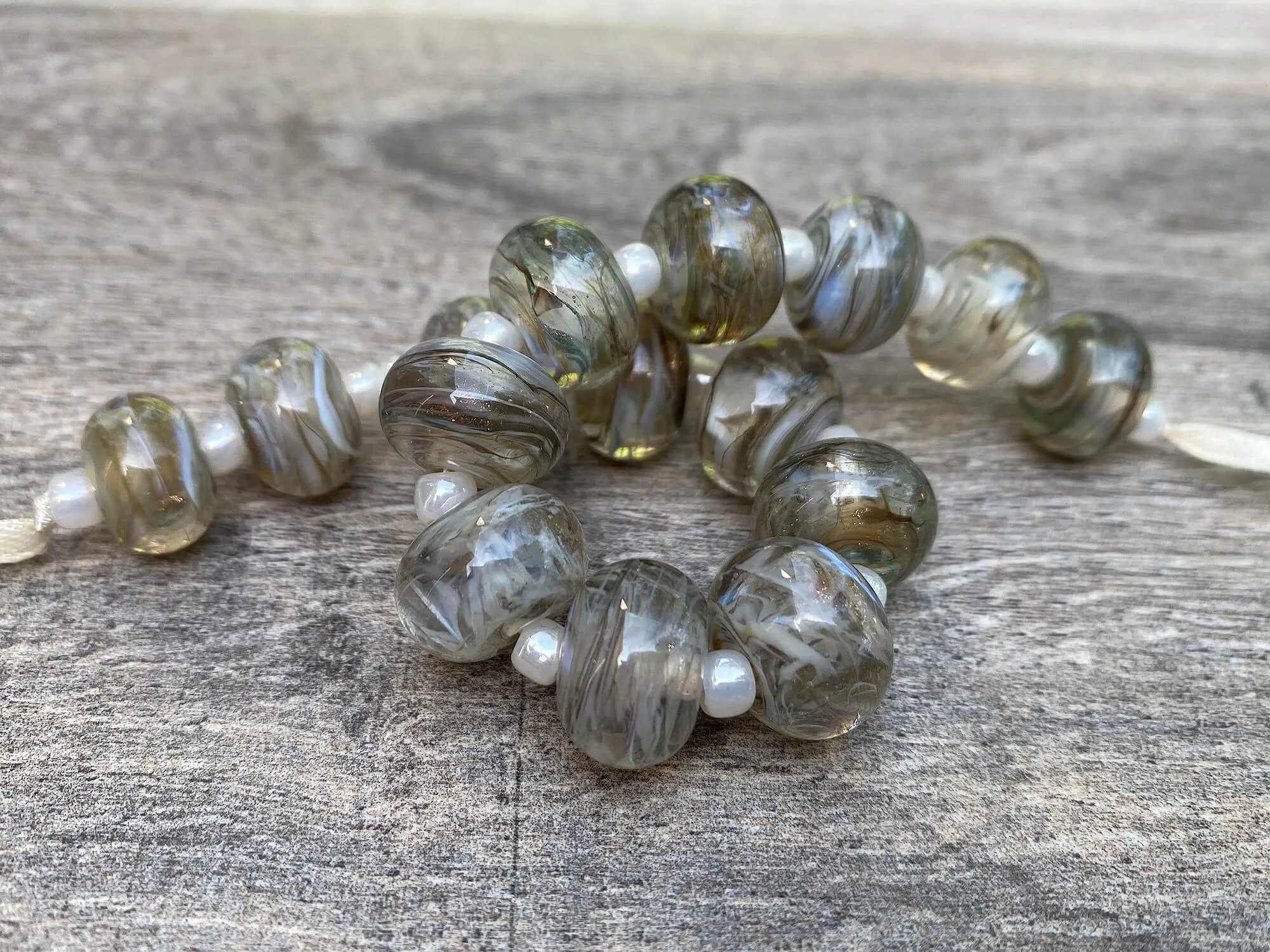 Abalone Gray Gold Lampwork Beads Set SRA