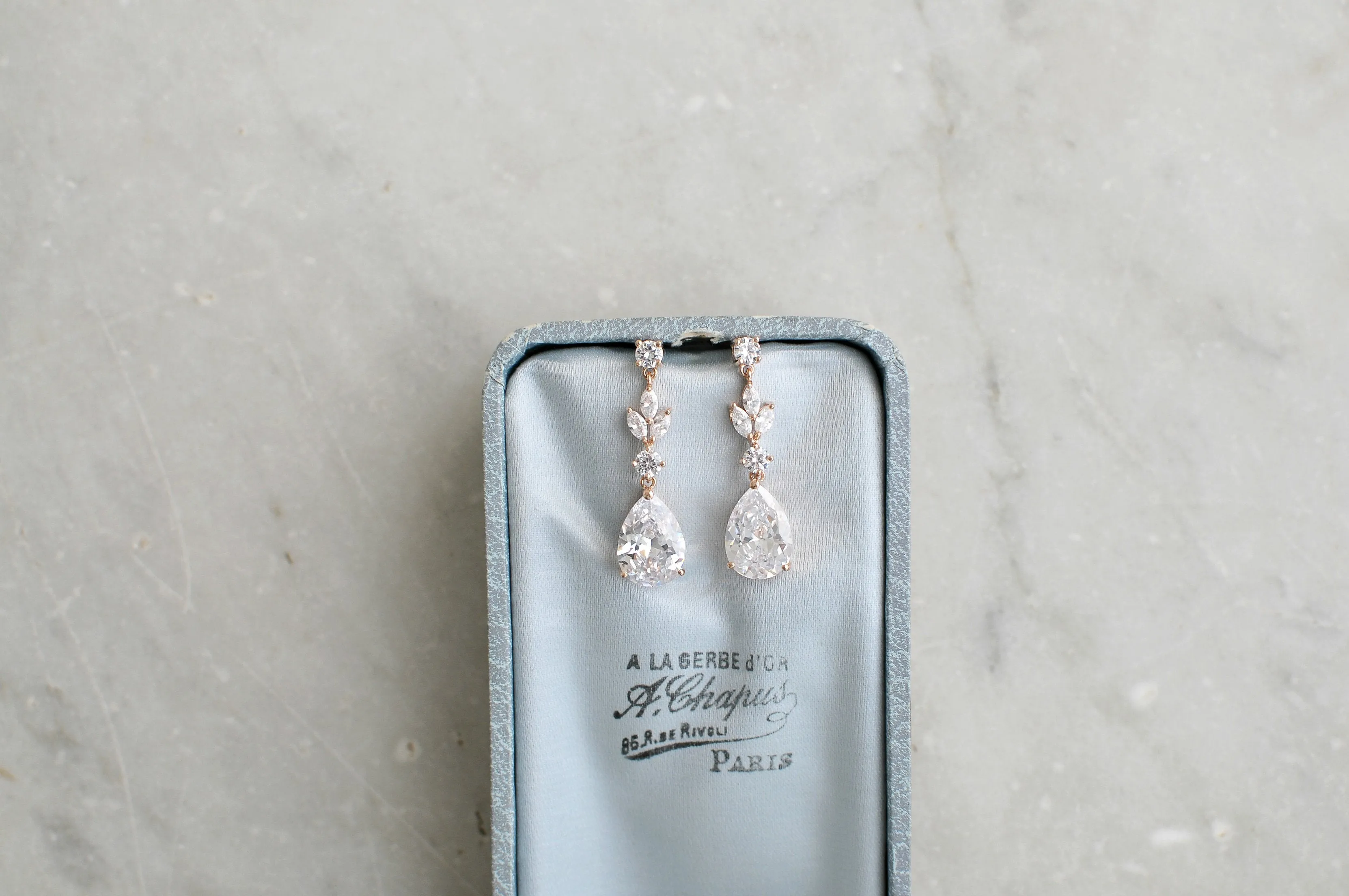ADELIE Rose Gold Simulated Diamond Necklace and Earrings Set