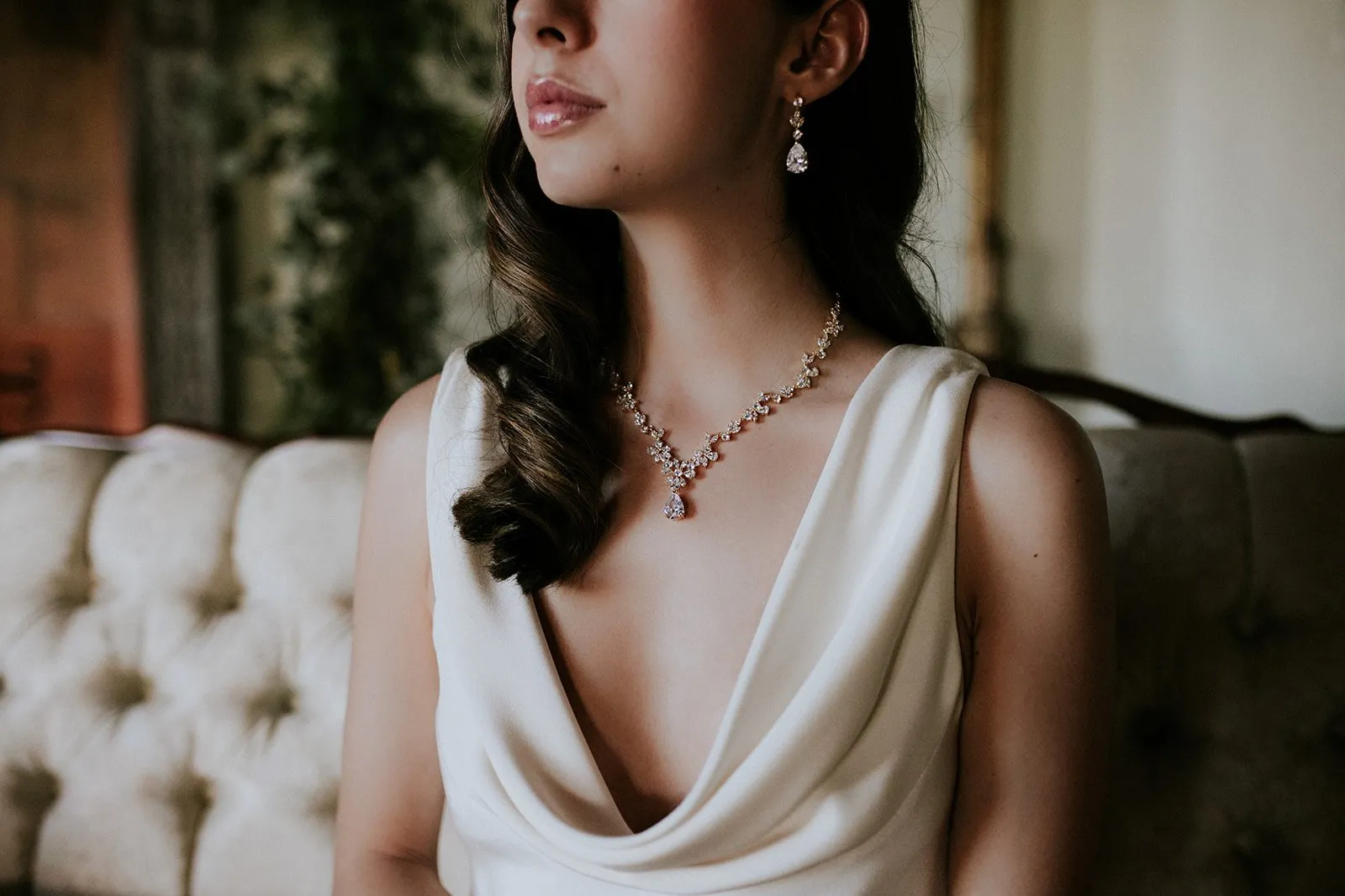 ADELIE Rose Gold Simulated Diamond Necklace and Earrings Set