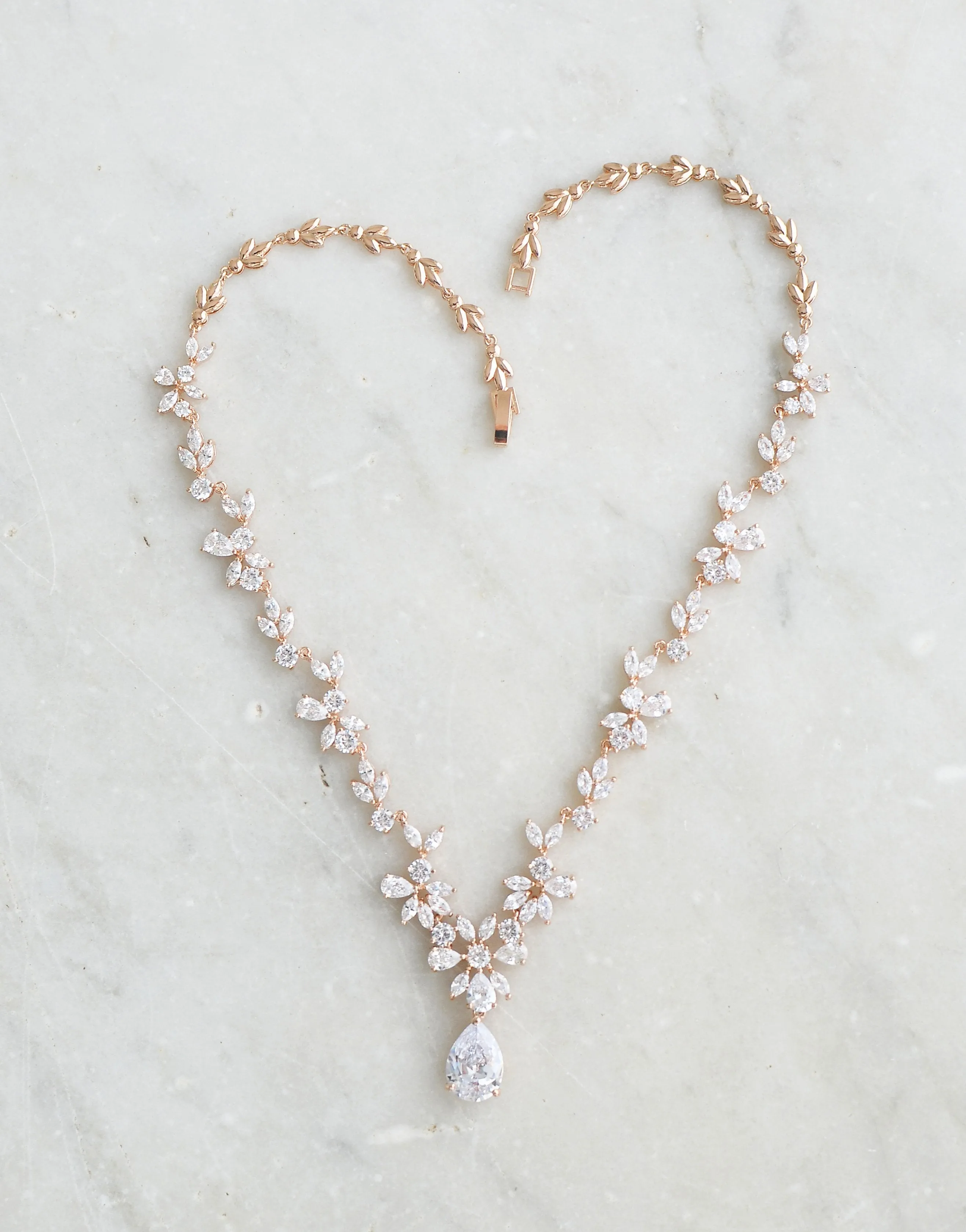 ADELIE Rose Gold Simulated Diamond Necklace and Earrings Set