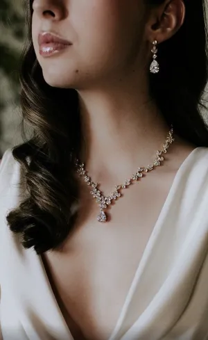 ADELIE Rose Gold Simulated Diamond Necklace and Earrings Set