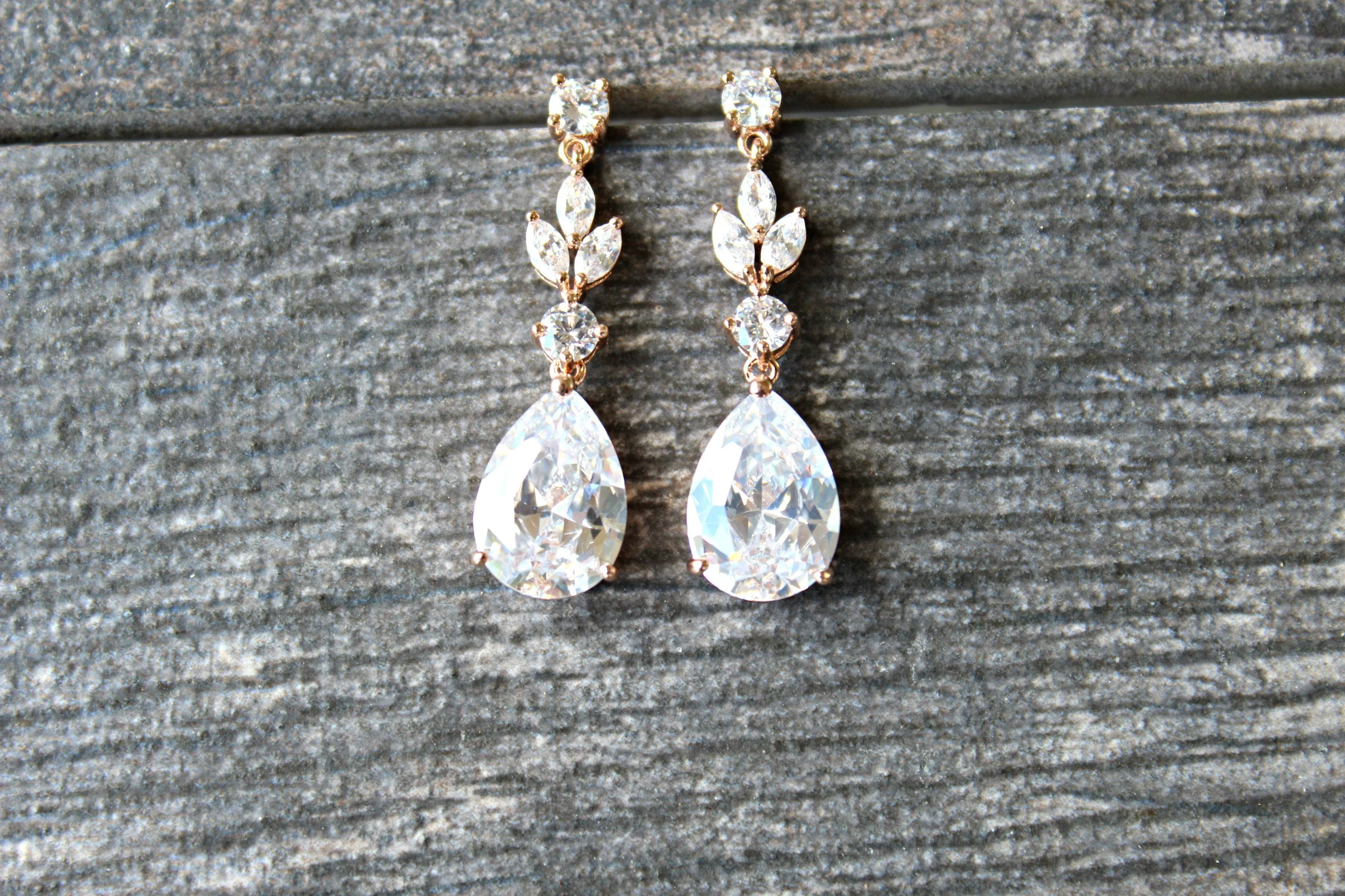 ADELIE Rose Gold Simulated Diamond Necklace and Earrings Set
