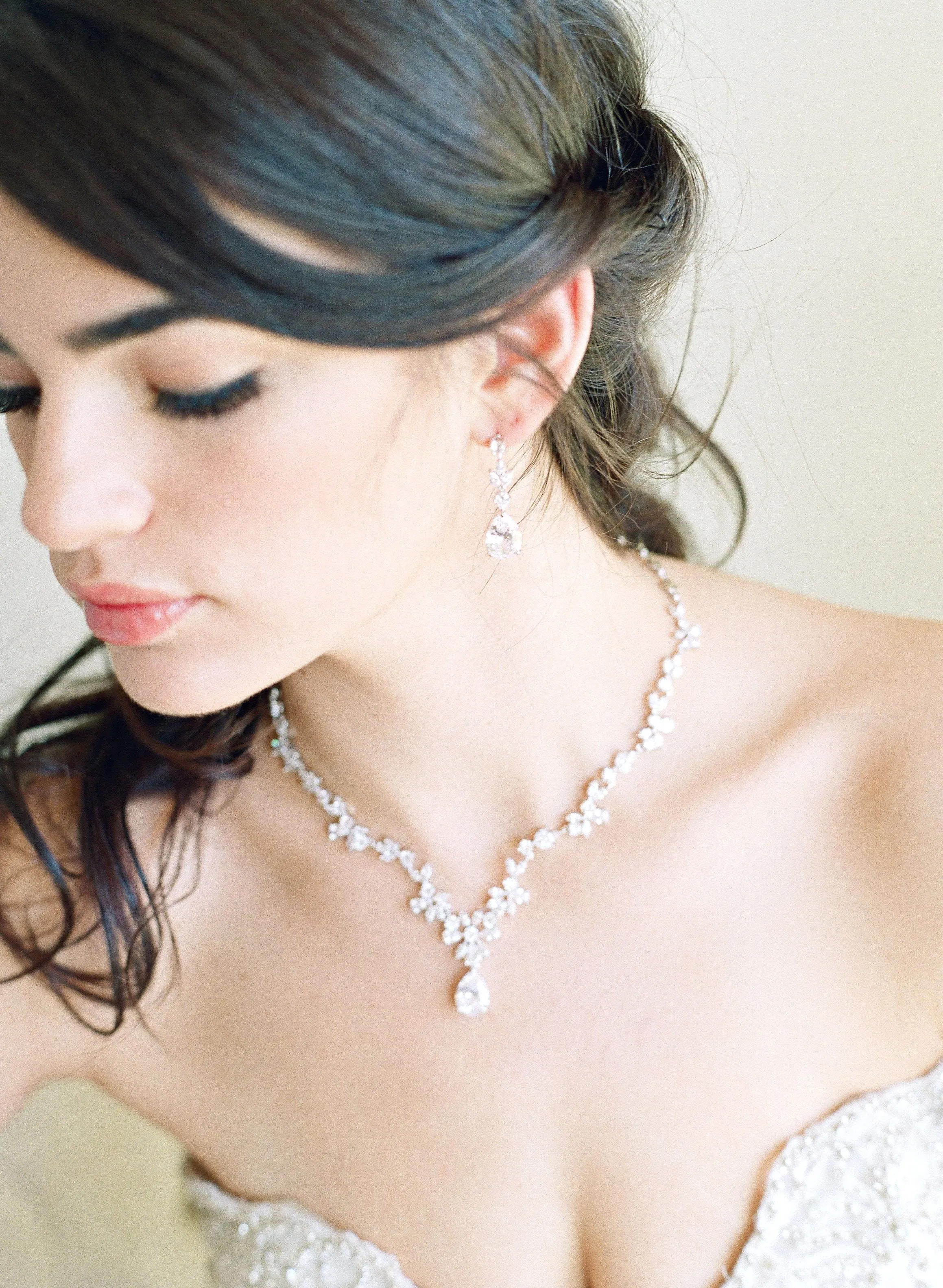 ADELIE Rose Gold Simulated Diamond Necklace and Earrings Set