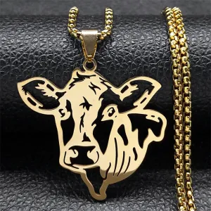 Aesthetic Animal Cow Cattle Necklace for Women Men Stainless Steel Gold Color