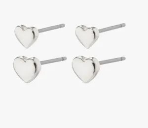 AFRODITTE RECYCLED 2 IN 1 SILVER PLATED HEART EARRINGS SET