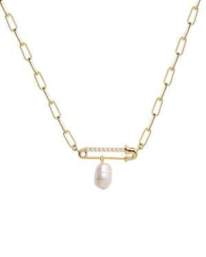 Anna Pearl Paper Clip Chain Necklace