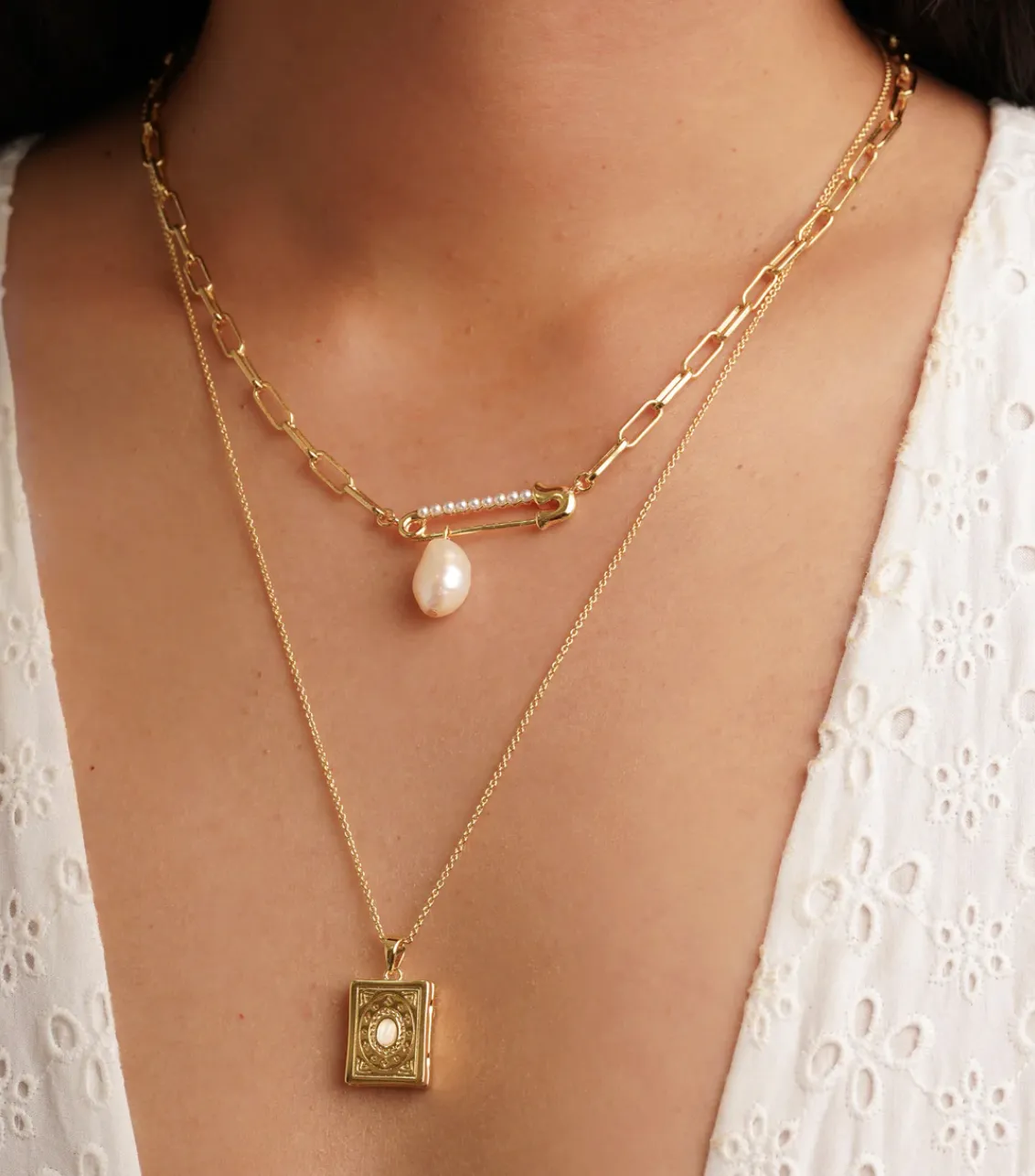 Anna Pearl Paper Clip Chain Necklace